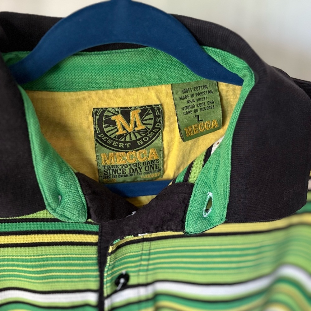 Mecca Green and Black Striped Polo Shirt